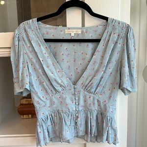 Loveshackfancy silk cap sleeved blouse, size XS